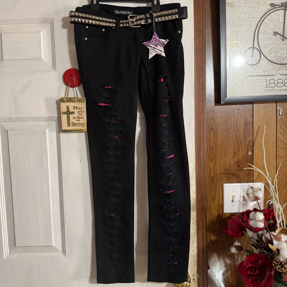 Vanilla Star‎ Black Distressed Jeans with Studded Belt
